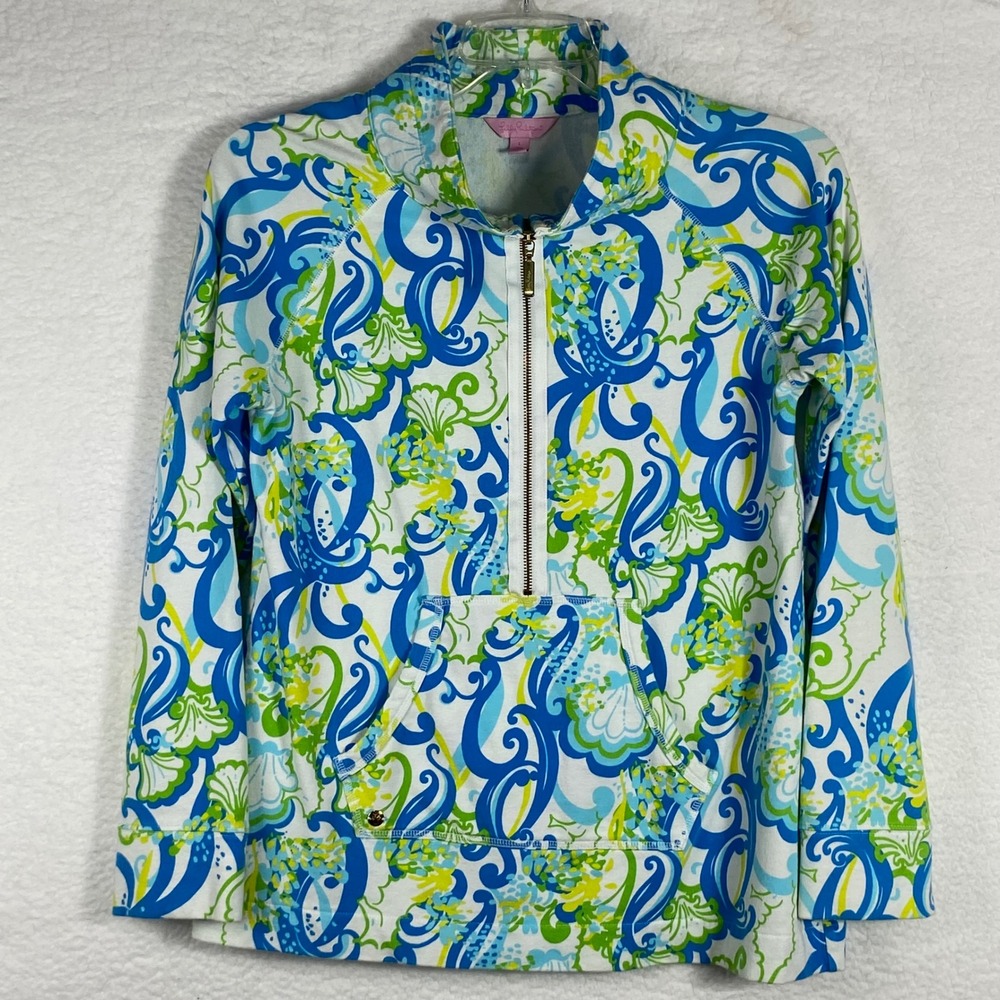 Lilly Pulitzer Skipper Popover Half Zip Pullover Blue Green Paisley Large